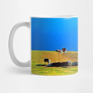 View at a Sibillini mountain ridge, meadows and bovines Mug